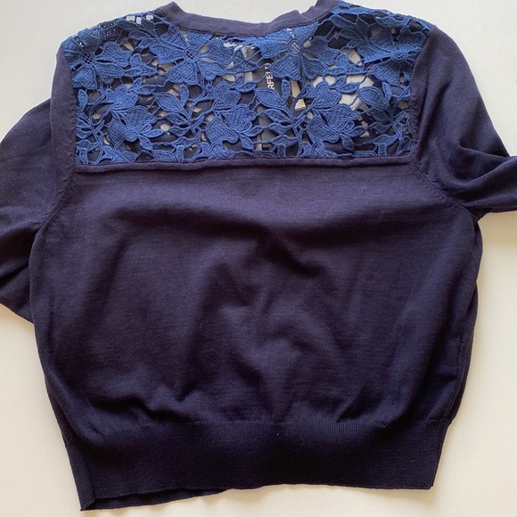 Karl Lagerfeld navy cardigan w  lace shoulders size M - Picture 6 of 7